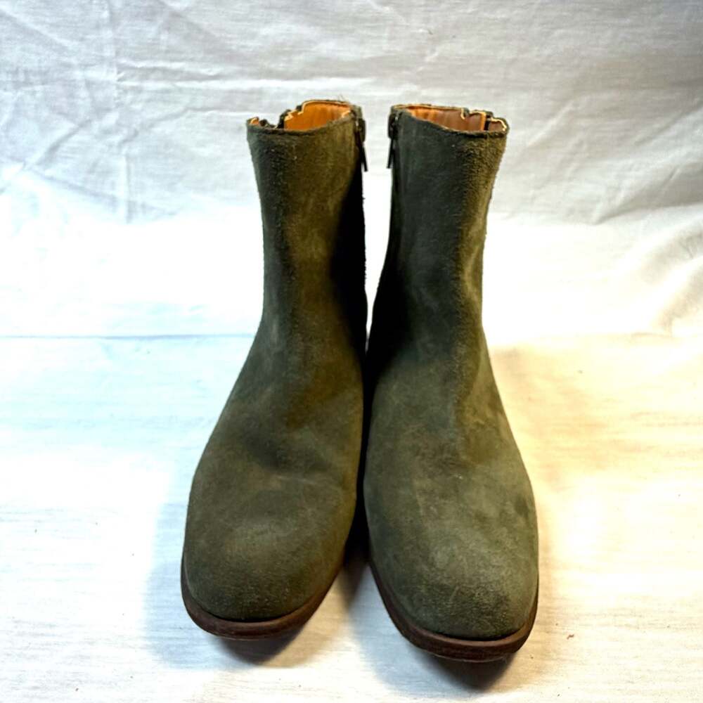 Lucky Brand Banari Olive Green Suede Double Zipper Ankle Boots